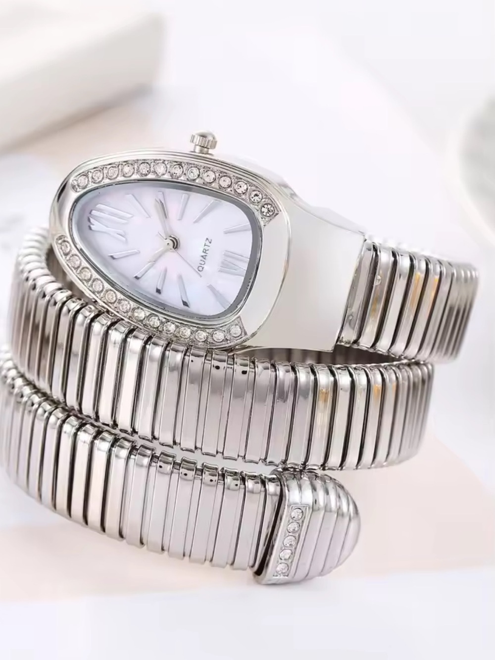 Serpenti Snake Silver Crystal-Trim Wrap Watch